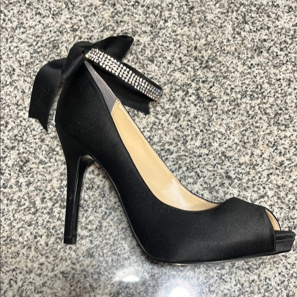 Nina Black Stiletto Heels with Ankle Strap